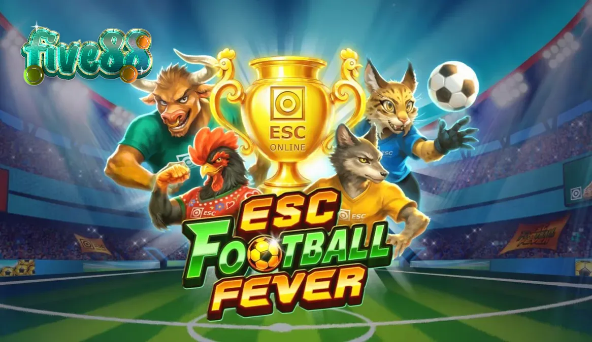 Giao diện trò chơi slot ESC Football Fever với chủ đề sân vận động bóng đá